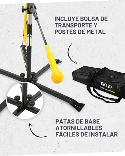 Vista 7 de SKLZ Hurricane Baseball and Softball Swing Trainer, Adjustable Power Band System with Anti-Dent Ball Head, Height 23 to 38 Inches, Solo Hitting