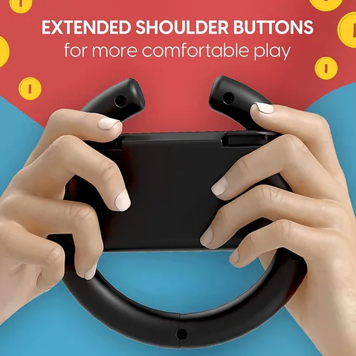 Vista 5 de TALK WORKS Nintendo Switch Racing Wheel Controllers For Joy-Con - Gaming Accessory Driving Grip Compatible w Switch OLED Black Pack of 2