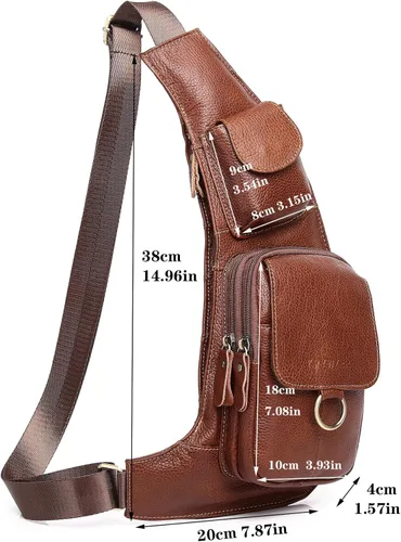 Vista 2 de KPYWZER Mochila de cuero vintage para hombre, mochila cruzada al hombro en el pecho