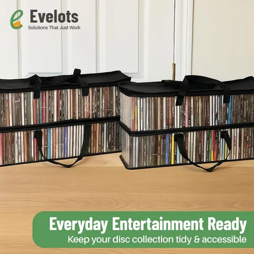 Vista 7 de Evelots Bolsas de almacenamiento para CD (paquete de 2) Funda de transporte de plástico PVC transparente con cremallera, capacidad para 100 CD