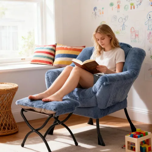 Vista 133 de Welnow Silla Lazy con otomana, moderna silla de descanso con reposabrazos y un bolsillo lateral, sillón para sofá de ocio, sillón de lectura