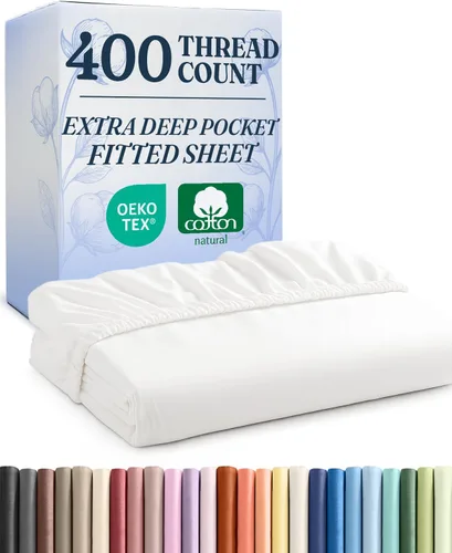 Vista 10 de Sábana bajera ajustable de algodón extra profunda de 400 hilos tamaño individual – Sábana bajera individual de lujo para hotel solamente – Se adapta