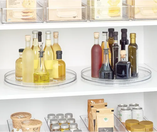 Vista 5 de InterDesign Linus Lazy Susan mesa giratoria organizadora de especias, estante para alacena de cocina, man-made-material, Transparente, 14 - pulgadas