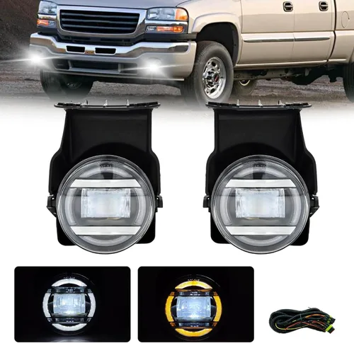 Vista 7 de Luces antiniebla LED y DRL compatibles con GMC Sierra 1500 2500 3500 de 2003-2006, 1 par de luces antiniebla delanteras con luces de circulación