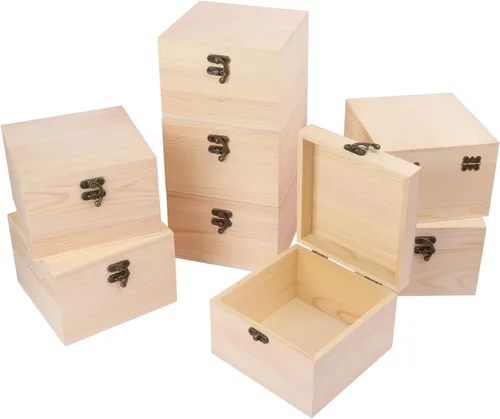 Vista 9 de GNIEMCKIN Paquete de 4 cajas de madera, cajas de madera sin pintar sin terminar para manualidades, proyectos de bricolaje y almacenamiento de joyas