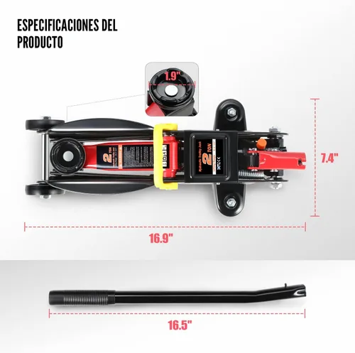 Vista 4 de DNA Motoring TOOLS-00234 Gato Hidráulico de Carretilla de Perfil Bajo para Servicio/Piso, Capacidad de 2 Toneladas (4000 libras), Rango de Elevación
