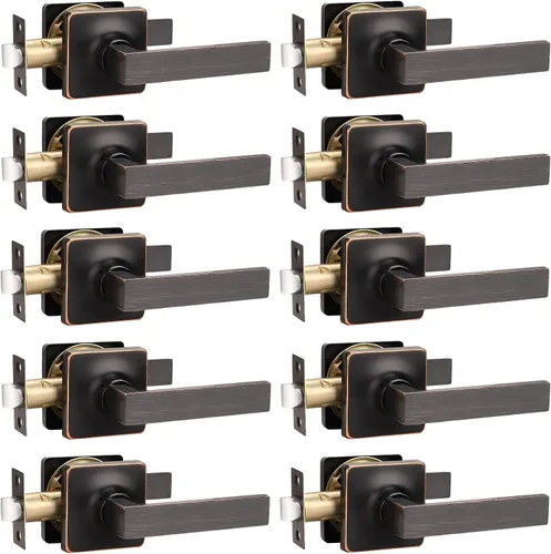 Vista 30 de GOBEKOR Paquete de 1 manija cuadrada para puerta de paso de bronce aceitado para puerta de pasillo, armario, cerradura de puerta, perilla de puerta