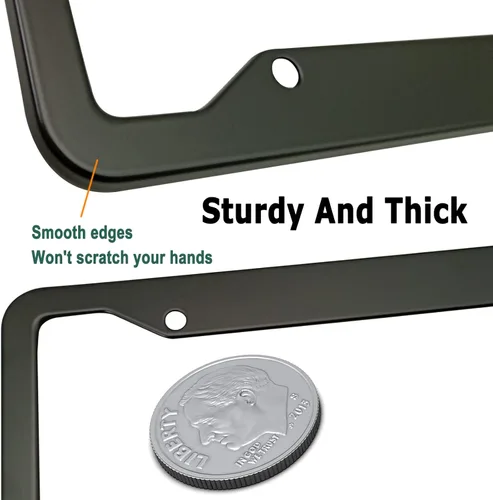 Vista 3 de Marcos de matrícula negro mate, soporte de aluminio inoxidable para placa de automóvil, 2 unidades de soporte delgado delantero trasero