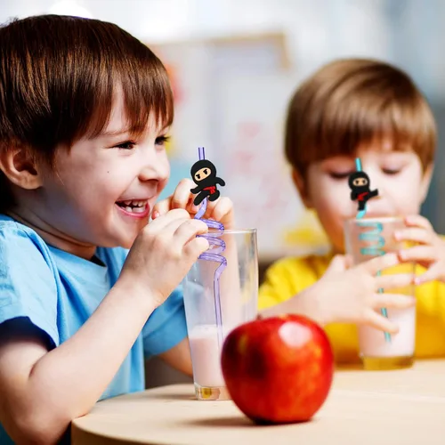 Vista 5 de 24 popotes de decoración de fiesta de ninja con temática de karate, suministros de fiesta de cumpleaños reutilizables, pajitas de plástico