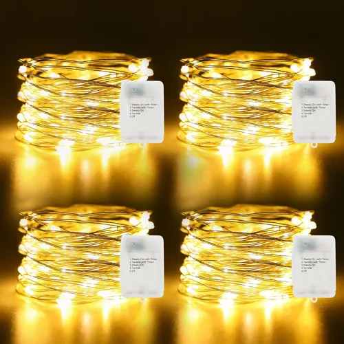 Vista 15 de Guirnalda de luces de 16.4 pies, 50 luces LED plateadas de alambre de cobre parpadeantes con 5 modos de iluminación para Navidad, dormitorio, boda