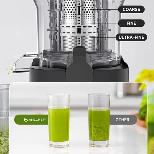 Vista 4 de Máquinas exprimidoras de prensado en frío con autoalimentación extra de 5.4 pulgadas para vegetales y frutas enteros, extractor de jugo con barrena