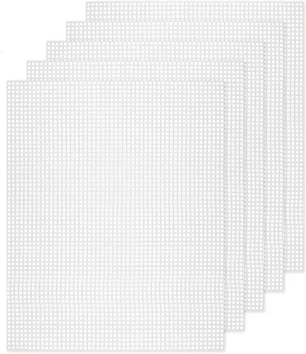 10 hojas de lona de plástico de malla de 21 x 13.1 pulgadas, 5 agujeros grandes, lienzo de plástico para bordado, manualidades de hilo acrílico,