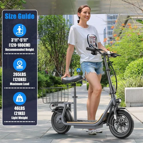 Vista 95 de Caroma Electric Scooter with Seat, Max 30 Miles Range&20MPH Speed, Peak 800/1200W Motor, Foldable Electric Scooter for Adults and Teens, Commuter E