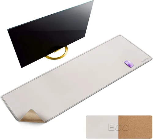 Vista 46 de MAIDERN Tapete de escritorio XXL de corcho y cuero, de 47.2 x 23.6 pulgadas, protector reversible para mouse de escritorio completo (negro)