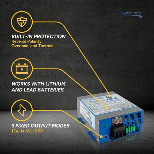 Vista 3 de RecPro Convertidor para RV de 75 Amp Convertidor de energía para RV y cargador de batería Carga inteligente de 4 etapas 120VAC a 12VDC Rango