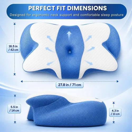 Vista 2 de Almohada cervical – Almohada ergonómica de contorno de espuma viscoelástica para aliviar el dolor de cuello, cuello y hombros – Ideal para dormir