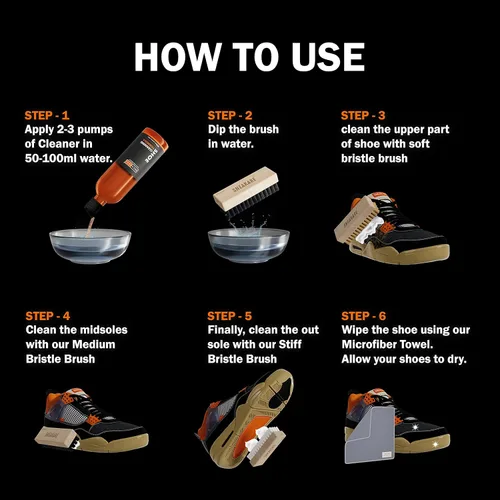 Vista 6 de SNEAKARE Shoe Cleaning Kit 100ML Shoe Cleaner, 3 Bristle Shoe Cleaner Brushes, 1 Cleaning Cloth Shoe Cleaner Kit For Sneakers