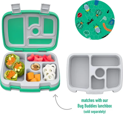 Vista 2 de Bentgo® Kids Prints Bandeja con Cubierta Transparente - Reutilizable, Sin BPA, Recipiente de Preparación de Comidas de 5 Compartimentos con Control