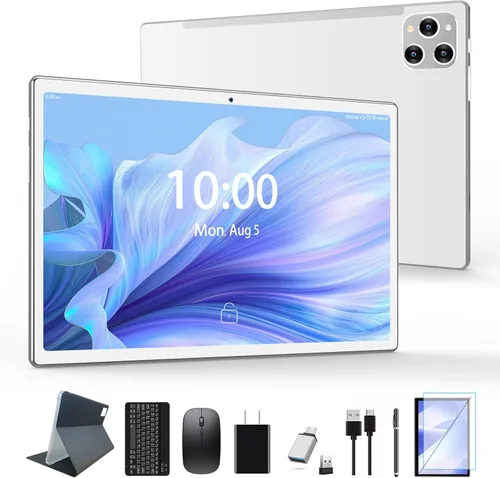 Tableta Android 14 2026 de 10 pulgadas, tabletas de 128 GB ROM+16 GB de RAM (8+8 virtual), tableta 2 en 1 con teclado, potente octa-core+cámara de