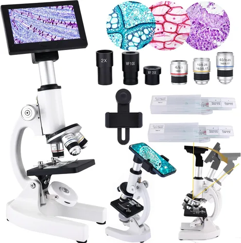 Vista 9 de Herwicm Microscopio 40X-2500X Ampliación, Oculares HD de Ángulo Amplio, Pantalla de 4 Pulgadas de Alto Pixel con Luz de Relleno LED 3, Observable