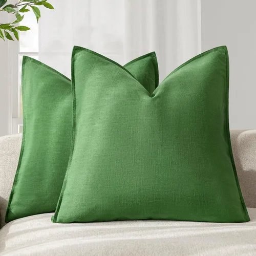 Vista 89 de Foindtower Paquete de 2 fundas de almohada decorativas de lino y liso, funda de cojín decorativa suave, estilo bohemio campestre para silla, sofá