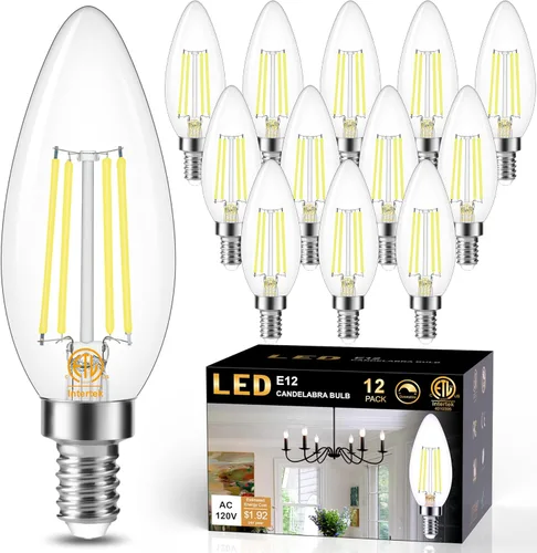 Vista 21 de Cotanic Bombilla LED regulable para candelabro de 2700 K, luz blanca cálida, base E12, equivalente a 60 W, bombilla tipo B con forma de vela