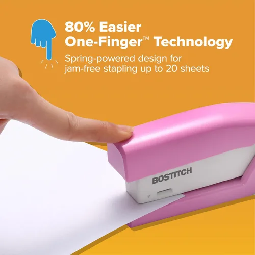 Vista 8 de Bostitch Office InCourage - Engrapadora compacta con resorte, 3 en 1, plástico, media tira, capacidad para 20 hojas, BCA rosa (1588)