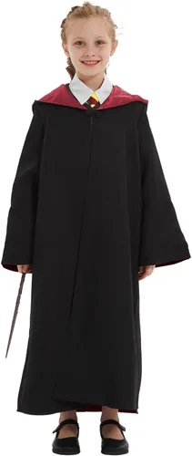 Vista 3 de Disfraz de bruja para niñas y niñas, uniforme escolar mágico, bata de bruja para niñas, falda, camisa, accesorios de cosplay de Halloween