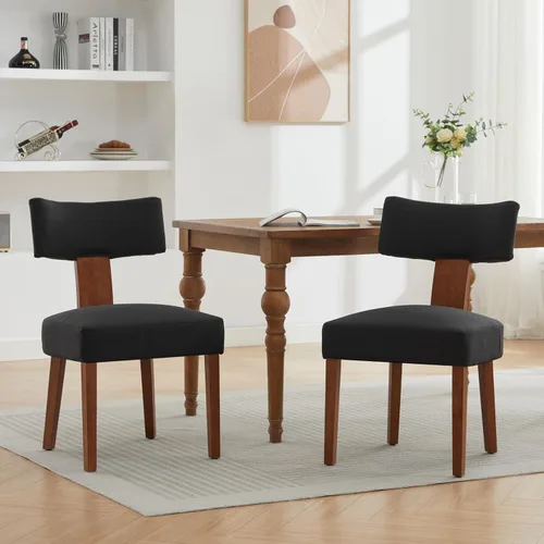 Vista 9 de Set of 2 Modern Armless Dining Chairs with Curved Backrest and Solid Wood Legs, Table & Chair Sets for Dining Room Living Room Kitchen Office,Beige