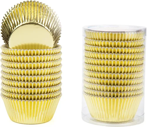 Vista 2 de Gifbera Moldes Estándar para Cupcakes de Lámina Dorada, Envoltorios Metálicos para Hornear, 200