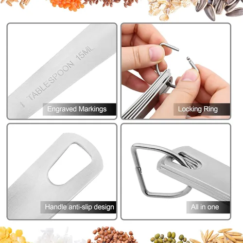 Vista 9 de Juego de tazas y cucharas medidoras, de acero inoxidable, juego completo de 19 cucharas medidoras profesionales, ingredientes líquidos o secos