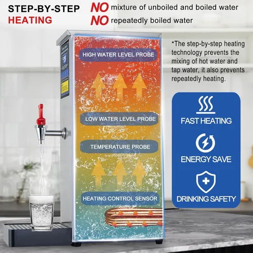 Vista 3 de Hot Water Dispenser Commercial Water Boiler Electric Warmer Hot Water Machine Stainless Steel 30L(8GAL)/Hour Step-heating Temperature Control