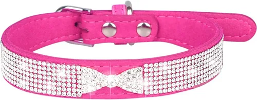 Vista 29 de Lindo collar para perro con diamantes de imitación brillantes, elegante collar de cristal con purpurina bonita joya suave para perros de raza