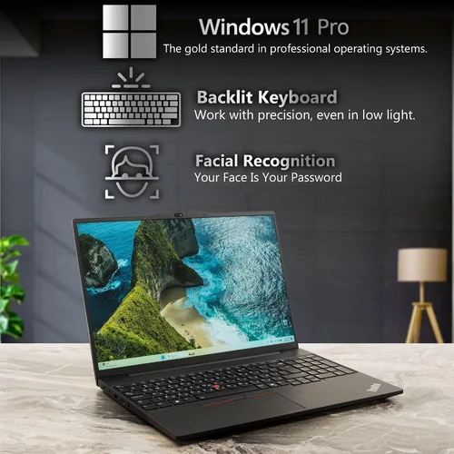 Vista 4 de Lenovo ThinkPad E16 Gen 3, pantalla IPS FHD+ de 16 pulgadas, Intel Ultra 7 255H, DDR5 de 16 GB, SSD de 512 GB, lector FP, teclado retroiluminado