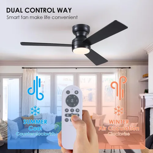 Vista 8 de Asyko Ventiladores de Techo con Luces, Ventilador de Techo de Perfil Bajo de 46" con Luz y Control Remoto, Montaje al Ras, Reversible, Regulable