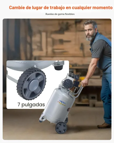 Vista 4 de VEVOR Compresor de aire de 13 galones, 2 HP, 4.6 SCFM a 90 PSI, tanque sin aceite, funcionamiento silencioso de 66 dB, ideal para inflar neumáticos