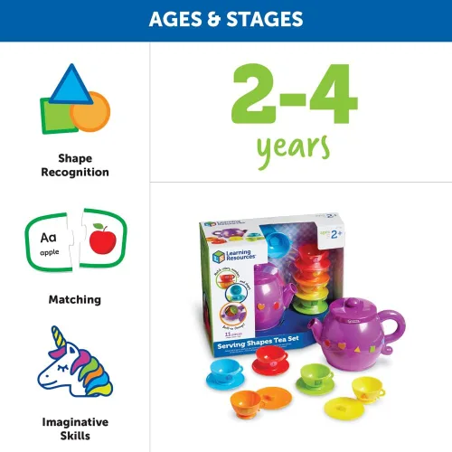 Vista 5 de Learning Resources Juego de té con formas de servir, 11 piezas, a partir de 2 años, juguetes de comida para niños pequeños, cocina preescolar