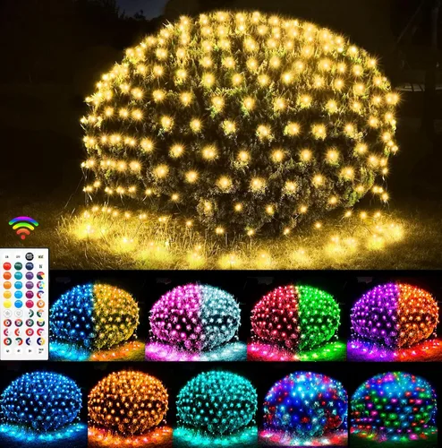OYCBUZO 204 luces LED de red, 9.8 pies x 6.6 pies, 35 colores cambiantes, cadena de luces de malla de Navidad, luces de hadas conectables