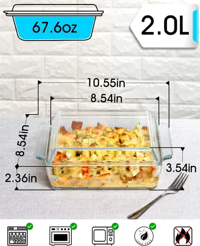 Vista 13 de NUTRIUPS Cacerola Rectangular de Vidrio con Tapa - Utensilios de Horno Aptos para Microondas de Vidrio (1.5L+2L)