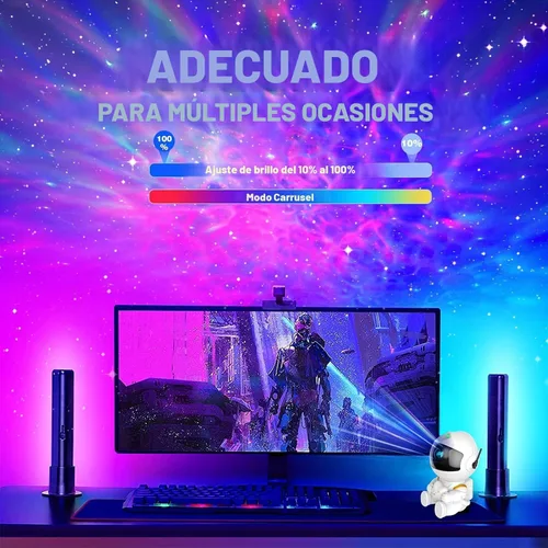 Vista 4 de Proyector de Estrellas de Astronauta, Luz de Galaxia Proyector de Estrellas para Niños, 8 Modos Control Remoto y Luces LED Ajustables de 270°