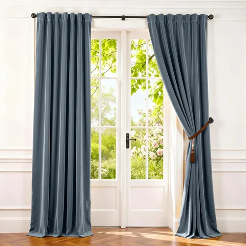 Vista 66 de Lazzzy - 2 paneles de cortinas opacas de terciopelo, con aislamiento térmico, muy suaves, lujosas, con bolsillo para cortinero, para dormitorio
