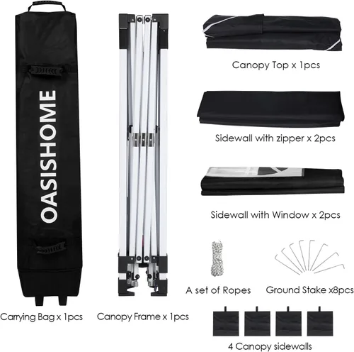 Vista 4 de Oasishome - Carpa plegable con configuración de un solo empuje, toldo portátil de 10'x10', con 4 paredes laterales, bolsa con ruedas, impermeable