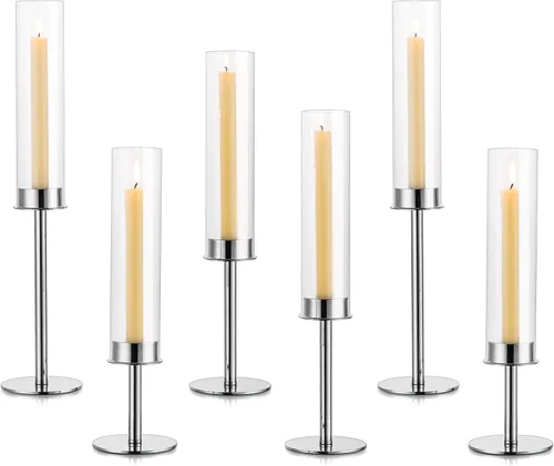 Vista 11 de Candelabros cónicos de huracán: portavelas de cristal dorado, decoración con cubierta de vidrio para boda, centro de mesa, fiesta, cumpleaños