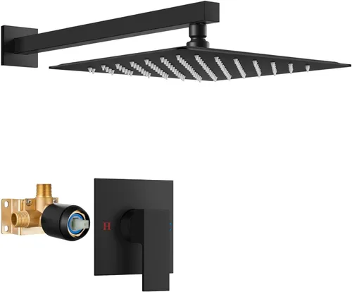 Vista 18 de Airuida Juego de grifo de ducha para baño, sistema de ducha de lluvia SUS304 de acero inoxidable con mango único, roscas macho, válvula