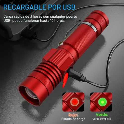 Vista 7 de Hoxida Linterna Recargable USB, Linterna LED Magnética, Linterna Táctica LED Súper Brillante con Luz Lateral COB, Impermeable, con Zoom, Mejor 1