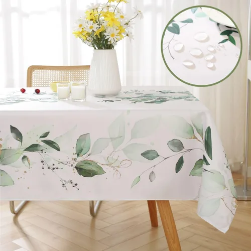 Vista 11 de Honellaty Summer Tablecloth Rectangle, Watercolor Eucalyptus Leaves Table Cloth, Stain Resistant Wrinkle Free Table Cover for Party Picnic Daily