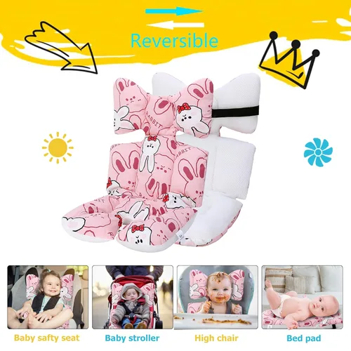 Vista 4 de Cojín universal para cochecito de bebé, forro universal para cochecito de bebé, reversible, suave y transpirable, malla de aire 3D, forro de asiento