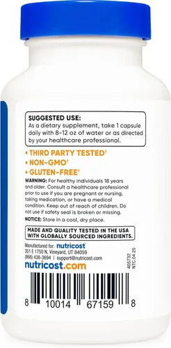 Vista 4 de Nutricost Quelato de zinc de 50 mg, 120 cápsulas vegetarianas, sin gluten y sin OMG