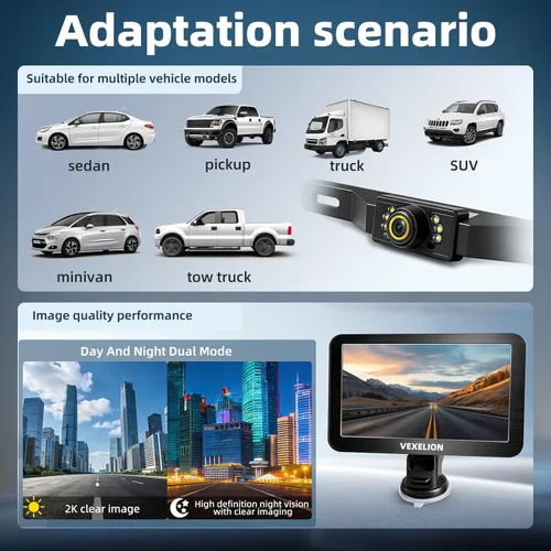 Vista 4 de Backup Camera Kit for Truck, 7 Inch HD 2K Monitor, Front and Rear View, Night Vision, IP69 Waterproof, DIY Grid Lines, for