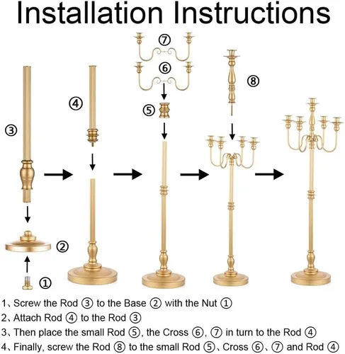 Vista 5 de Candelabro de boda dorado alto – Candelabro antiguo de 50 pulgadas, candelabro de metal de 5 brazos, candelabro en espiral, centros de mesa de ópera